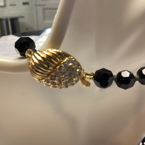 Vintage Czech Jet Crystal Beads / RHINESTONE CLASP  Necklace  mom’s collection - Picture 6 of 11